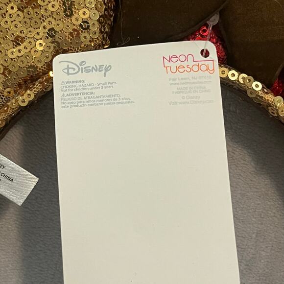 Disney Gold Red Sequin Reindeer Mickey Mouse Ears Christmas Holiday Neon Tuesday - Picture 4 of 6